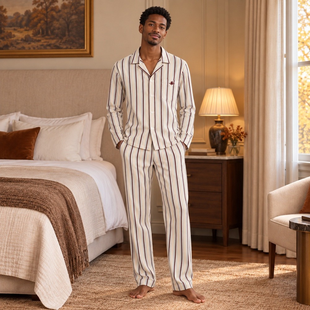 Airelles Striped Cotton Pajama Set Unisex S Button Front Long Sleeve Pants